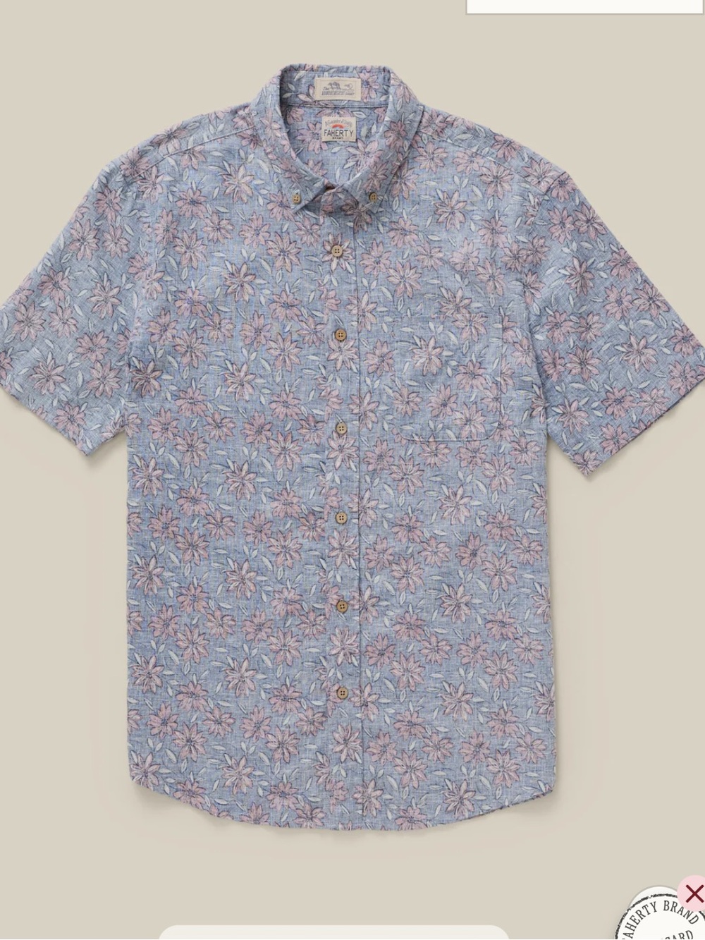 Faherty Mens Breeze Shirt Antique Berry Floral LARGE NWT